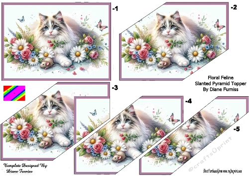 Floral Feline Slanted Pyramid Topper