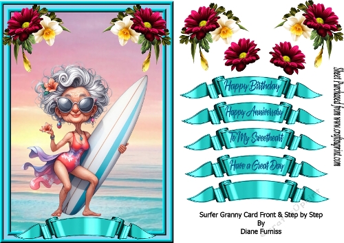 Surfer Granny Card front with Step by Step