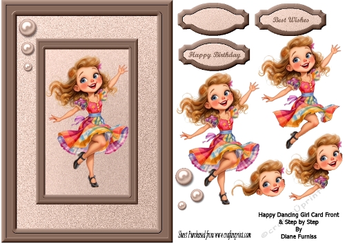 Happy Dancing Girl Card Front with Step by Step