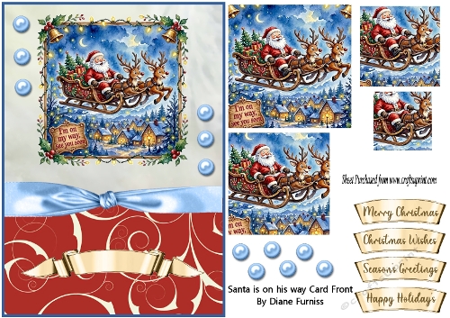 Santa on his way card front
