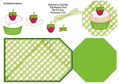 Raspberry Cupcake Tag Shaped Card