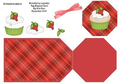 Strawberry Cupcake Tag Shaped Card