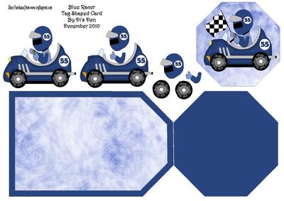 Blue Racer Tag Shaped Card