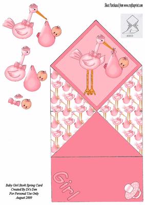 Baby Girl Stork Spring Card