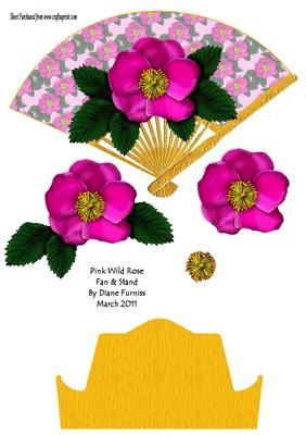 Pink Wild Rose Fan & Stand