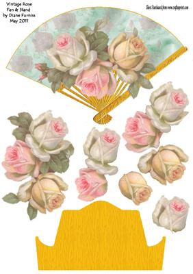 Vintage Rose Fan & Stand