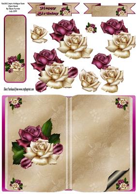 Red & Cream Antique Rose Open Book