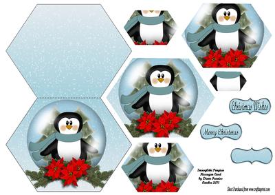 Snowglobe Pengiun Hexagon Card