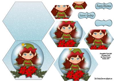 Snowglobe Pixie Girl Hexagon Card