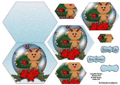 Snowglobe Reindeer Hexagon Card