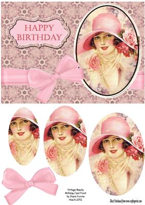 Vintage Beauty Birthday Card Front