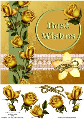 Golden Roses Best Wishes Card Front