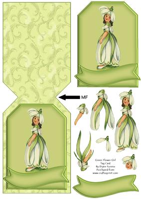 Green Flower Girl Tag Card