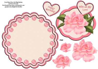Coral Rose Over the Edge Rocker Card