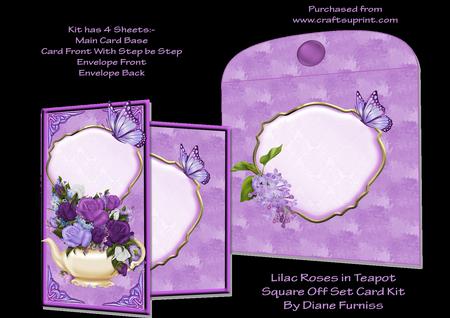 Lilac Roses in a Teapot Square Off Set Card Kit