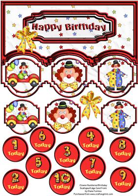 Clown Numbered Birthday Scalloped Edge Card Front