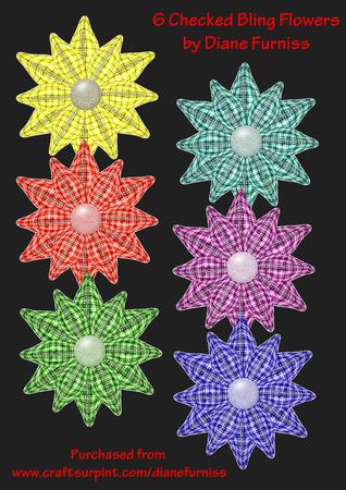 6 Checked Bling Flowers