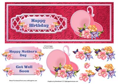 A Floral Cuppa Dl Card Front