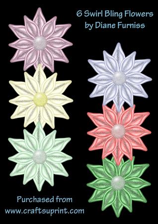 6 Swirl Bling Flowers