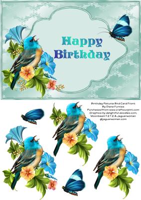 Birthday Petunia Bird Card Front