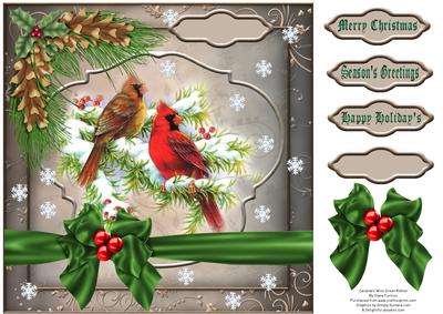 Cardinals with Green Ribbon Card Front