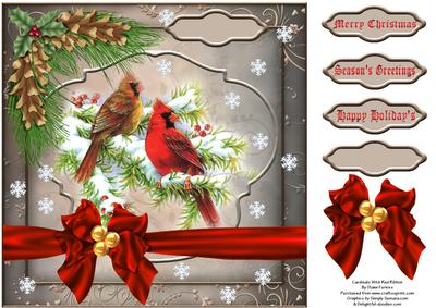 Cardinals with Red Ribbon Card Front
