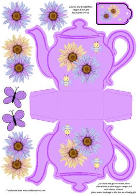 Dasies and Butterflies Teapot Box Card