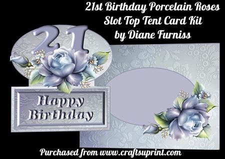21st Birthday Porcelain Roses Slot Top Tent Card Kit
