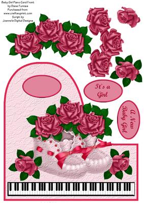 Baby Girl Piano Card Front