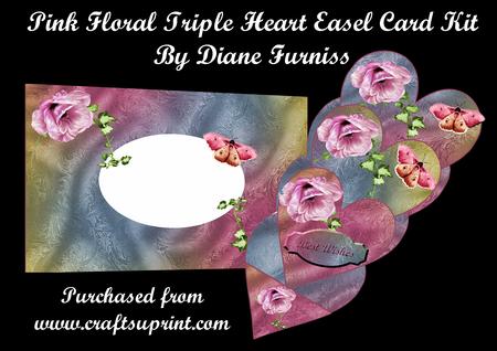 Pink Floral Triple Heart Easel Card Kit