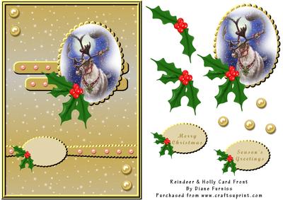 Reindeer and Holly Card Front