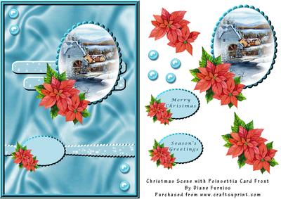 Christmas Scene with Poinsettia Card Front
