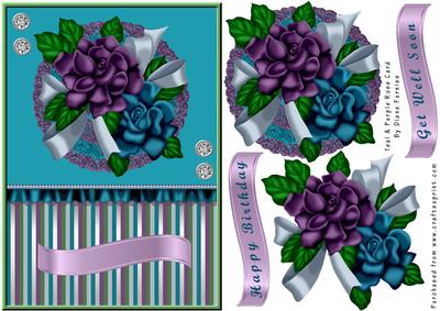 Teal & Purple Rose Card Front
