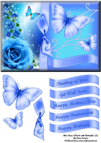 Blue Roses and pearls with Butterflies (2)