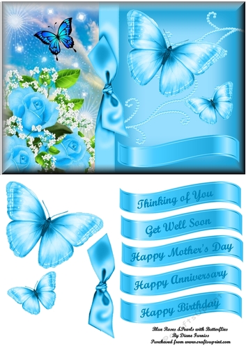 Blue Roses and pearls with Butterflies 