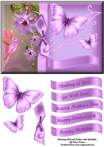 Humming Bird and Fushias with Butterflies 