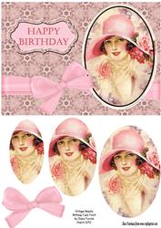 Vintage Beauty Birthday Card Front
