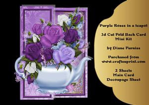 Purple Roses in a Teapot 3D Fold Back Mini Kit