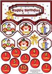 Clown Numbered Birthday Scalloped Edge Card Front