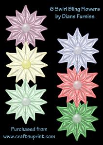 6 Swirl Bling Flowers