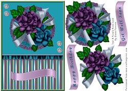 Teal & Purple Rose Card Front