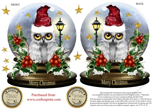 Small Snow Globe for Christmas-Snow Owl- #32