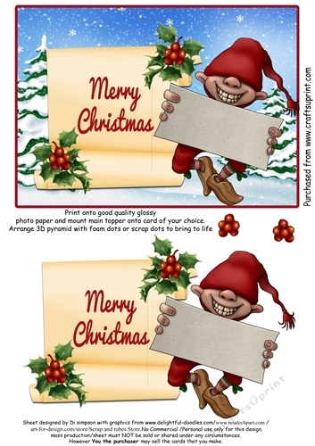 Merry Christmas # 5 - Elf holding sign
