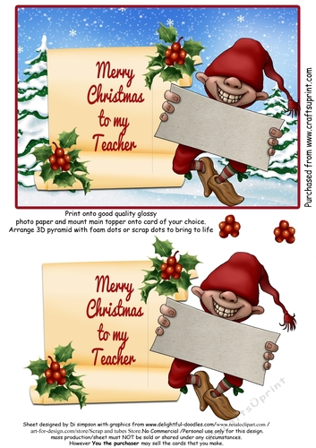 Merry Christmas to my teacher # 5 - Elf holding sign