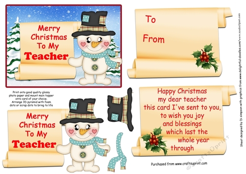 Merry Christmas to my teacher #8 - Snowman-5 x 4