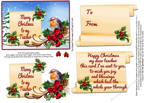 Merry Christmas to my teacher #10 - Snowman-5 x 4