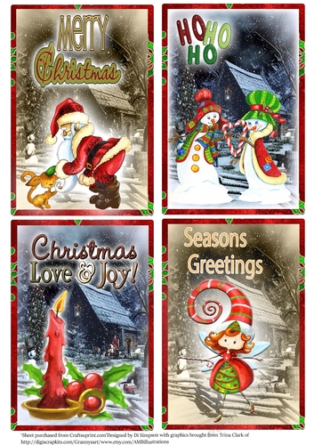 4 Christmas Toppers/ Santa,Snowmen, candle and elf