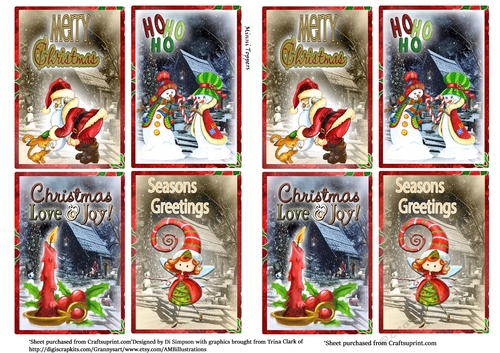 8 Mini Christmas Toppers/ Santa,Snowmen, candle and elf