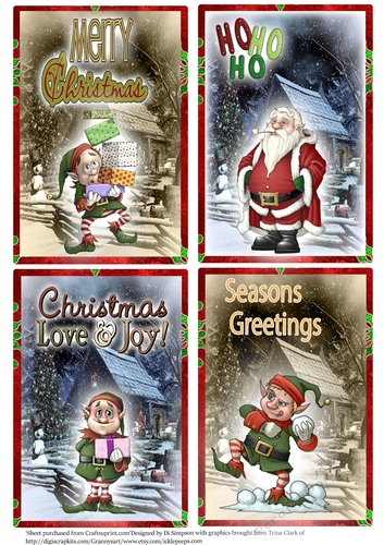 4 Christmas Toppers/ Santa and cheeky elves