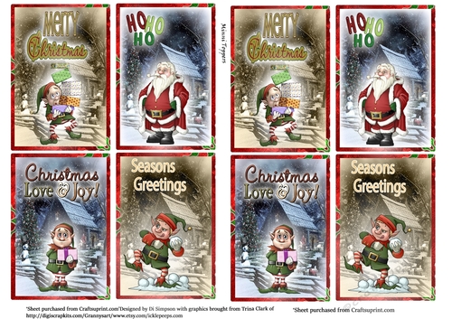 8 Mini Christmas Toppers/ Santa and cheeky elves